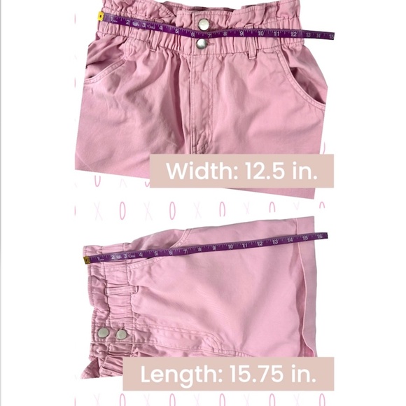 Women's | H&M | Pink Cotton Double Button Ruffle Trim High Paper-bag Shorts - Picture 6 of 6